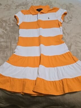 Polo by Ralph Lauren Orange & White Striped Polo Dress